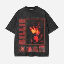 BILLIE EILISH American Trendy Vintage Washed Graphic Print Tshirts Men Women Tops Oversized Cotton Short Sleeves Oversized Tees S black