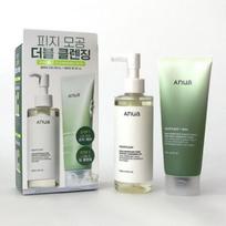 Anua Heartleaf Pore Double Cleansing Set Cleansing Oil 200ml + Quercetinol Deep Cleansing Foam 150ml Korean Sebum & Pore Care Set gray