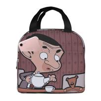 Mr. Bean Cartoon Insulated Lunch Bag for Women Kids Portable Food Boxes Thermal Lunch Box Tote One Size gray