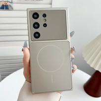 Didelio lango kameros apsauga Metaliniai dažai Magnetinis dėklas Samsung S26 Ultra S25 Plus S24 S23 bevieliam įkrovimui Plonas dangtelis Galaxy S26 pilka spalva