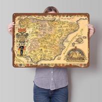 Story Map of Spain Tinplate Poster Customized Wall Art Vintage Metal Signs Retro Tin Plaque for Coffee Bar Accessories Man Cave 20X30CM beige