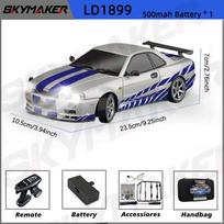 Multifunctional 1/18 GTR R34 RWD RC Drift Car LDRC LD1899 2.4G ESP Gyro Alloy Metal Body LED Simulation Headlight Hobby RTR Racing RC Car Toy for Boy 3 batteries sidabras