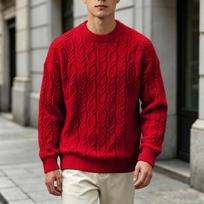 Men's Long Sleeve Knit Sweater Casual Pullover for Everyday Wear XXXL raudona