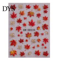 Decorative Nail Art Autumn Maple Leaf Stickers, Self-Adhesive Fall Leaves Decals, Theme Stickers Women Embossed Manicure for Home and Salon A brown
