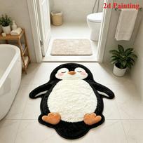 Closed Eye Penguin Shaped Plush Absorbent Floor Mat Foyer Bathroom Living Room Cute Cartoon Home Floor Mat 60x90cm 24x36inch white