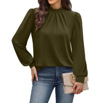 Women's Casual Long Sleeve Stand Collar Pleated Shirt L black