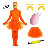 Viso kūno Zentai kostiumas Oranžinis kombinezonas, su tiulio sijonu, dirbtiniu pilvu, geltonais ūsais ir antakiais, Helovino Cosplay kombinezonas Atviras veidas kostiumas, 130cm C red