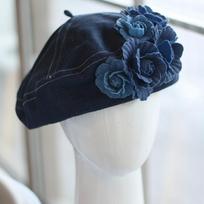 Niche design denim camellia beret retro fashionable spring and summer big head circumference showing face small painter hat adjustable tamsiai mėlyna spalva