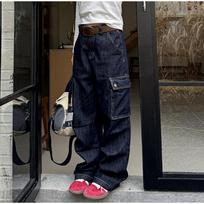 Retro Multi-Pocket Straight Leg Work Pants Loose Fit Jeans Women's 2026 Spring Autumn Trendy Denim Folded Wide Leg Jeans Office Lady Streetwear XL black