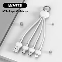 3 viename USB tipo C laidas, skirtas iPhone 13 12 11 XS X XR 3in1 2in1 USB kabelis Įkroviklis Micro USB Type C laidas, skirtas Xiaomi Redmi 13cm balta