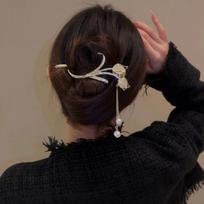 New Retro Tulip Tassel Twisted Clip Cat's Eye Stone One Line Clip Girl's Ponytail Hairpin Claw Headwear Accessories black