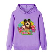 B1345 Multi-color Casual Kids Girls Masha Bear Printed Long Sleeves Hoodie 150cm violetinė