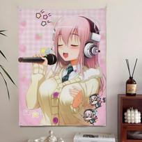 S-Super Sonico Manga Tapestry Background Art Decor For Bedroom Living Room Bar Garden Outdoor  Wall Decor 100X70CM gray