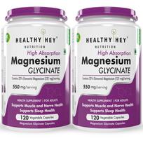 HealthyHey Nutrition High Absorption Magnesium Glycinate, 550mg - 120 Vegetable Capsules - Pack of 2