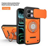Anti-slip Armor Case For Infinix Note Edge X6887 Slide Camera Lens Protection Rotating Ring Stand TPU Frame Plastic Phone Cover Infinix Note Edge black