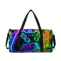 Neon Game Controller Large Capacity Luggage Bag  For Boy And Girls Best Gifts 2D Cartoon Travel Duffels Hand Bag For Children black