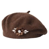 Solid Color Wool Beret Crystal Decor Beret Hat Elegant French Style Painter Cap  Autumn Winter kava