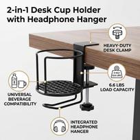 Anti-Spill Table Drink Bottle Holder Clamp On Design 2-in-1 Cup Holder  For Desk gray
