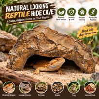 Odorless Reptile Hide Cave Flat Base Reptile Shelter Decorative Hideout Decor  Pet Enclosure C brown