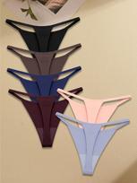 FINETOO 6PcsSet Seamless Ultra-thin Underwear Women Sexy Thin Belt Panties Female High Stretch Thongs Girls Breathable G-String Lingerie L&6pcs beige