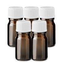 Rudas stiklinis buteliukas 5 ml su baltu dangteliu - 5 vnt. rinkinys