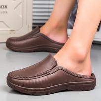 Fashion Men's Half Slip Slippers for Lazy People, Multifunctional Anti Slip Chef Shoes, Barefoot Casual Flat Bottom Formal Leather Shoes 39 ruda