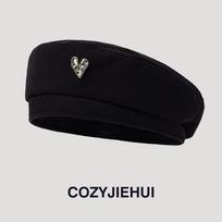 Korean autumn and winter woolen beret British style painter hat retro versatile face small Japanese high-end hat woman black
