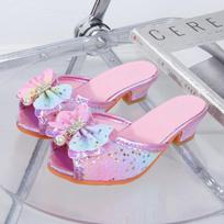 Vaikams aukštakulniai šaunūs šlepetės mergaitėms vasariniai princesės batai mažai mergaitei vaivorykštiniai kristaliniai batai lankas madingas bendraklasis inner length of size 35 is 22.4cm rožinė
