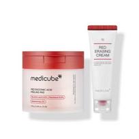 Medicube Raudonasis gintaro rūgšties valomasis duo rinkinys su pilingo padukais 155g (70 trinkelių) + Raudoną odą raminantis kremas 50ml Rinkinys spuogams ir odos tekstūrai prižiūrėti white