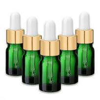 Žalia 5 ml stiklinė buteliukų rinkinys su aukso aliuminio pipetėmis (5 vnt.)