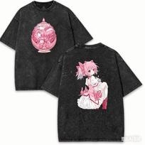 2026 Puella Magi Madoka Magica Madoka Kaname Vintažiniai skalbti marginti laisvi grynos medvilnės trumparankoviai ventiliatoriaus marškinėliai S pink
