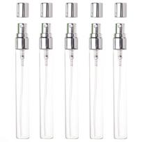 Stiklinių 10 ml buteliukų rinkinys su sidabriniu aliuminio purkštuvu – 5 vnt.