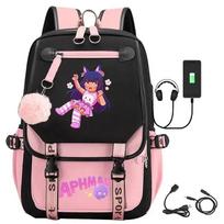 Aphmau Spausdintas Madingas Mokyklinis Kuprinė su USB Įkrovimo Prievadu Paauglių Mergaitėms Nešiojamojo Kompiuterio Knygų Kuprinė Studentų Kuprinė gray
