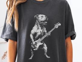 Comfort Colors Pitbull Playing Guitar Shirt - Rock Pittie Dad Gift Tee, Pit Bull Mom Rocke Tshirt, Music Lover Pittie Dog Bassist Musician T 4XL black