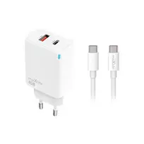 maXlife MXTC-09-45AC travel charger | 45W | PD, QC, GaN | USB-C, USB-A | with USB-C to USB-C cable included | white