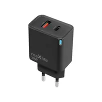 maXlife MXTC-09-30AC travel charger | 30W | PD, QC, GaN | USB-A, USB-C | black