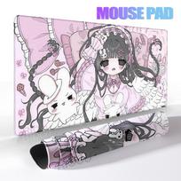 Kawaii Anime Girl Large Mouse Pad Pink Pastel Art Office Study Non-Slip Desk Mat for Japanese Aesthetic Laptop Desk Mat Mousemat 50x100cm gray