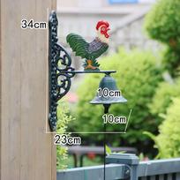 European Rustic Rooster Iron Doorbell Ornament with Hand-Crank Bell for Wall or Courtyard Hanging white