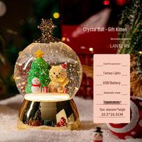 Christmas Tree Snowflake Music Box Lamp - Snowman Crystal Ball Children's Gift brown