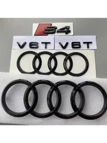 AUDI S4 4 žiedų logotipas ABS Juodas Automobilio variklio dangčio priekinės grotelės Emblema Galinės bagažinės emblema Lipdukas S4 emblema V6T lipdukas S4 2020-2024