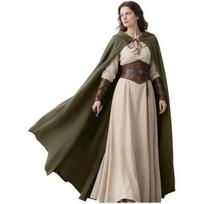 Viduramžių gobtuvas lininis Renesanso apsiaustas su gobtuvu - Helovino Hobito Cosplay Ragana Būrėjas One Size armijos žalia spalva