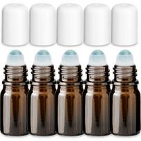 Rudas roll-on stiklinių buteliukų rinkinys 5 ml, 5 vnt., baltu kamšteliu