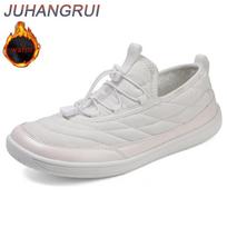Plus Big Size 50 Winter Mens Wide Toe Barefoot Cotton Shoes Waterproof Womens Casual Footwear Fleece Warm Fur Thicken Non-Slip 36 white