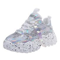 Women Red Platform Sneakers Glitter Sequin Leather Chunky Casual Shoes Thick Bottom Spring Fashion Comfort Footwear 39 sidabras
