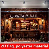 Rustic Cowboy Bar Wall Tapestry Saloon Man Cave Decor Western Pub Tavern Background Polyester Wall Art Hanging 100X70CM brown