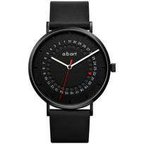 Quartz Red Dot Jump Date Swiss Made Ronda Quartz Sapphire Minimalist Simple Black Leather Strap a.b.art Men's Watch, Calendar, Movement, Crystal, black