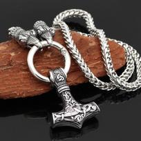 1vnt Šiaurės vilko galvos vikingų karoliai, Thor's Hammer vintage Raven Head vyriški karoliai, skirti papuošalams dovanoti 60cm brown