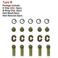 5 Karpių žvejybos reikmenų rinkinys C klipas (3/6 svaro) Q Ring Clip Heli Bead Sleeves Karpio plaukų įtaisas Karpių žvejybos terminalo reikmenims gray