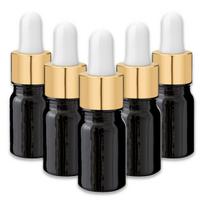 Juodas 5 ml stiklinis buteliukas su auksine aliuminio pipete, 5 vnt. rinkinys
