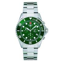 Swiss Alpine Military Master Diver Chronograph Stainless Steel Green Dial Quartz 7053.9134 100M Men's Watch žalia